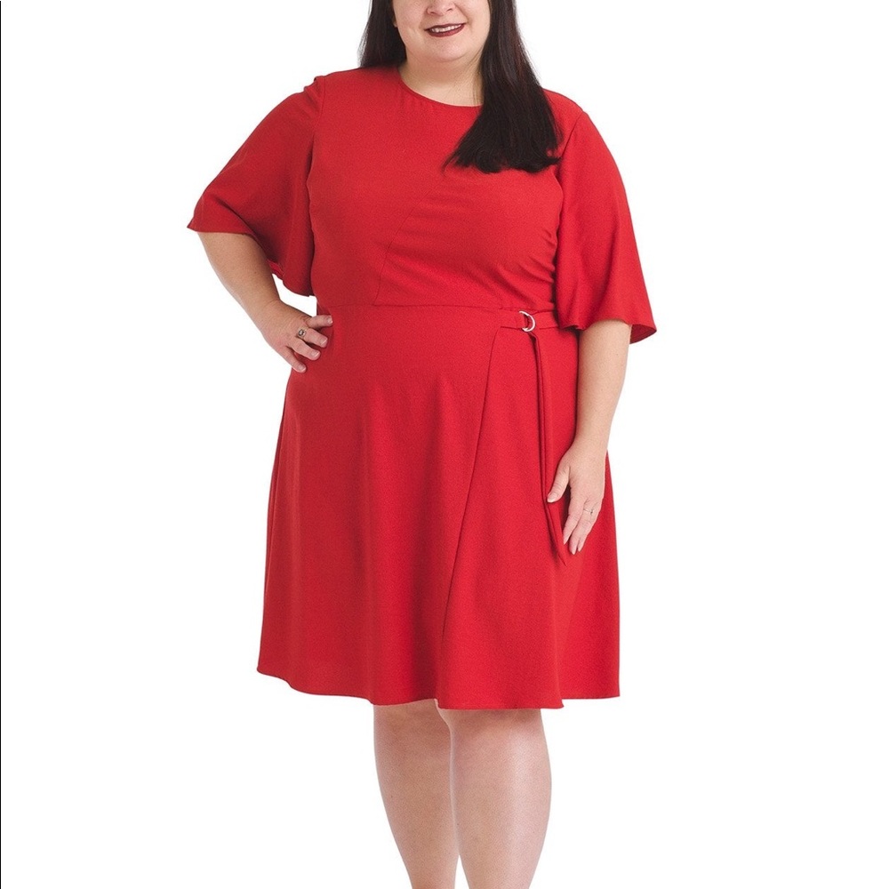 NWT Vince Camuto Highland Burnt Amber Red Side Tie Dress w/ Flutter Sleeves 18W